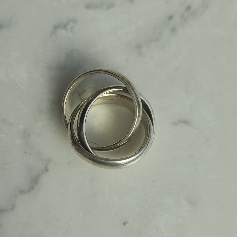 Vintage 925 Sterling Silver Triple Interlocked Trinity Wide Band Ring Size 6.5-7 - Picture 3 of 7